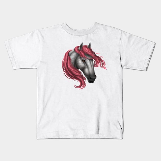 Horse Head - Dapple Pink Mane Kids T-Shirt by FalconArt